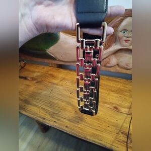 Odette Black Elastic Waist Belt With Gold Metallic  Chain Size M/L Snap Closure